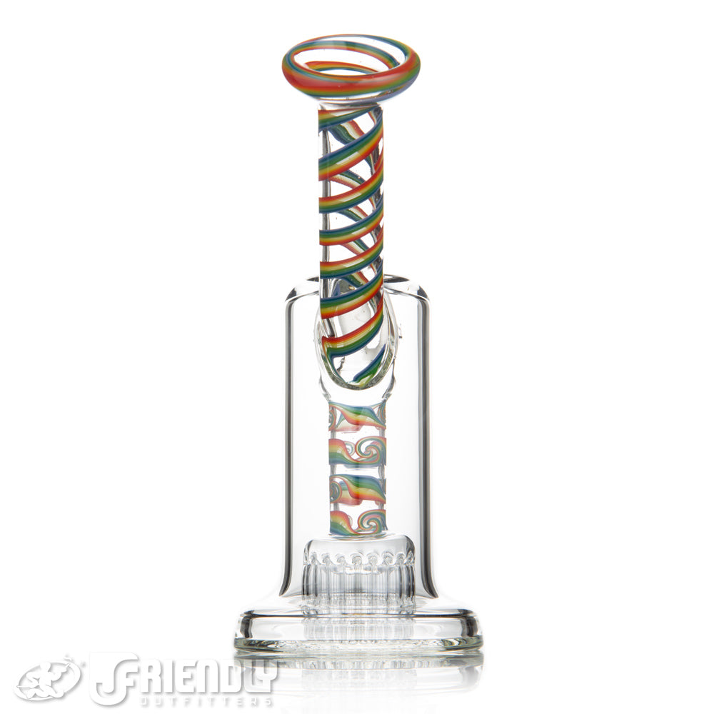 Leisure Glass Worked 14mm Mini 20 Arm Bubbler w/ Rainbow Wigwag Neck & Stem