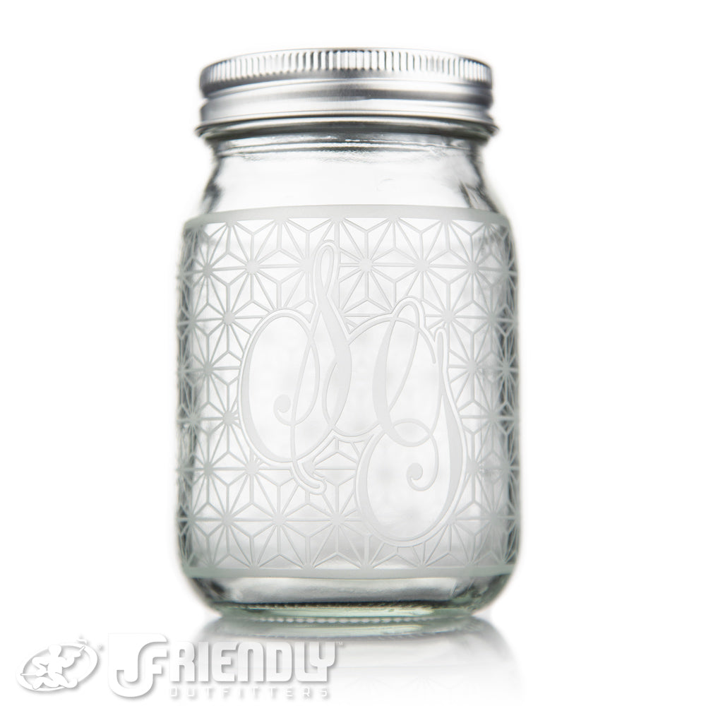 Sovereignty Glass Mason Jar w/Blasted Logo #1