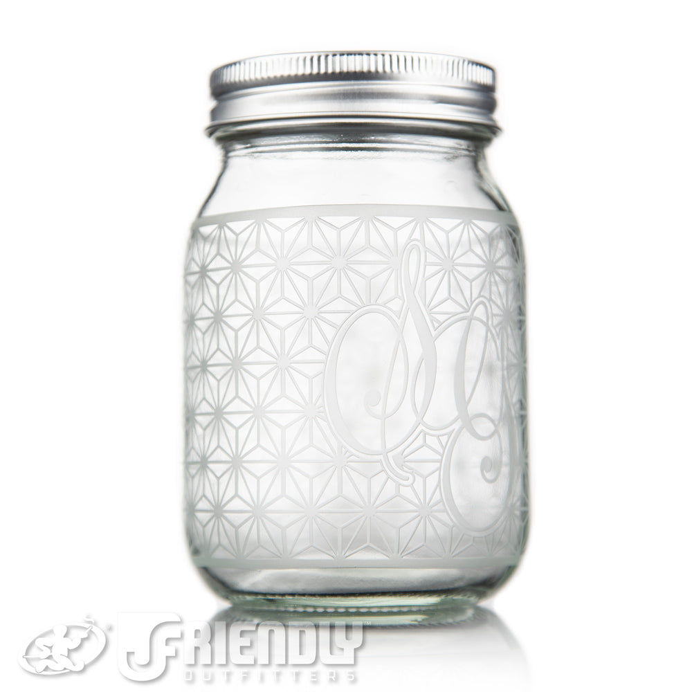 Sovereignty Glass Mason Jar w/Blasted Logo #1