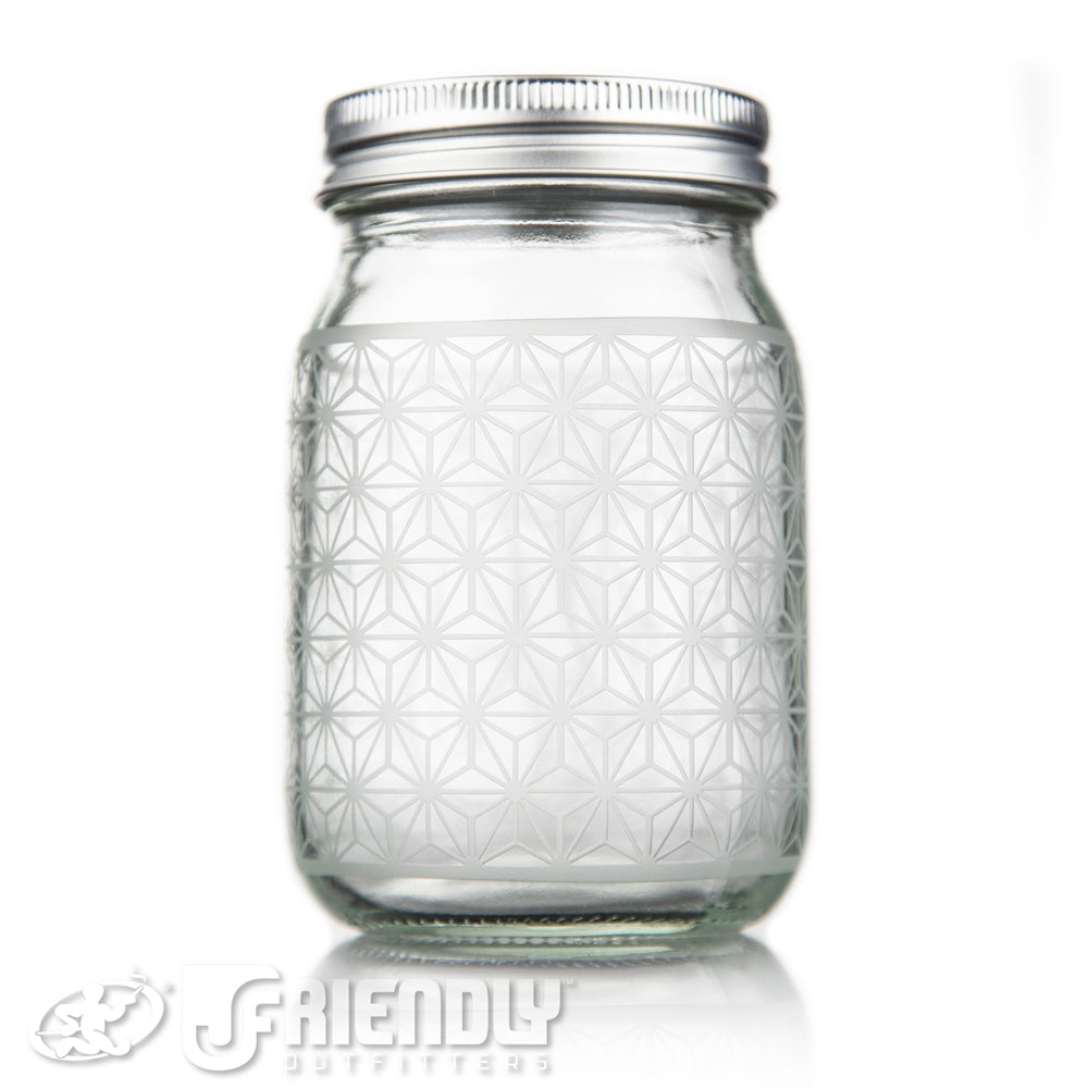 Sovereignty Glass Mason Jar w/Blasted Logo #1
