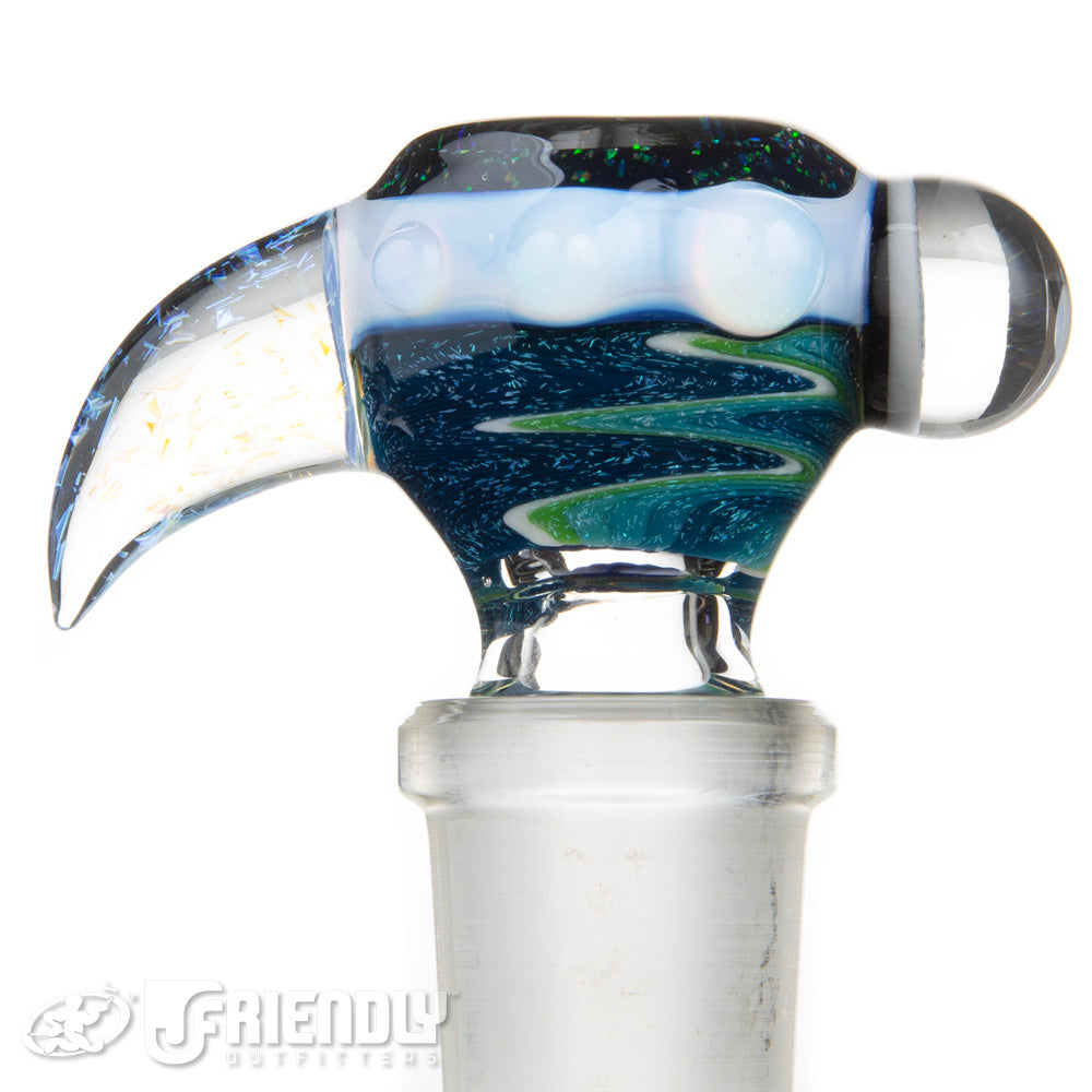 Oregon J Glass 18mm Three Hole Dichro Horn Blue and Green Slide #26
