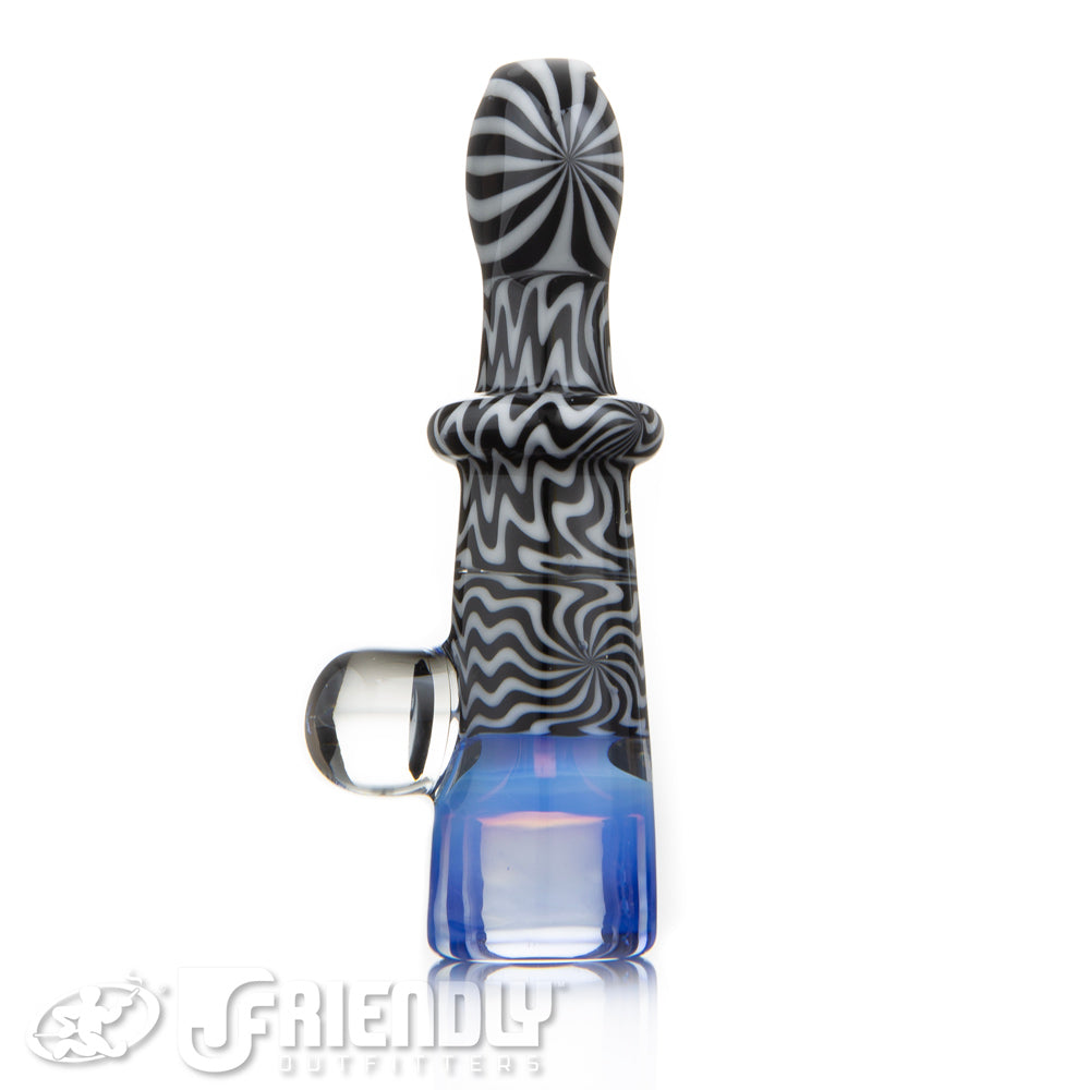 Jareds Glass Black & White Wig Wag Chillum w/ Blue Bowl