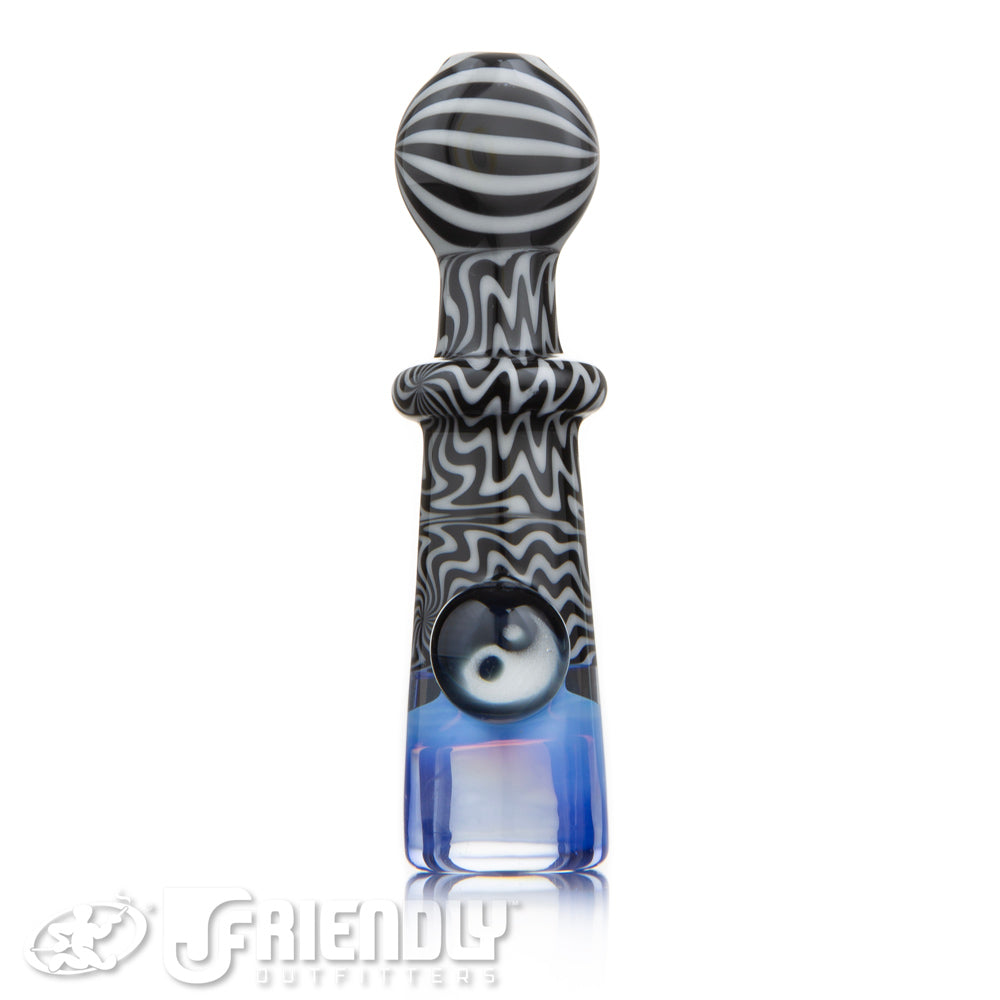 Jareds Glass Black & White Wig Wag Chillum w/ Blue Bowl