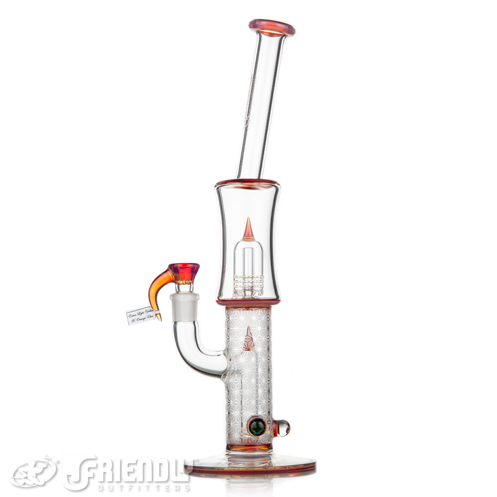Sovereignty Glass Bent Neck Fixed 180 to Grid Dome w/Blasted Section Full Extra Light Yellow x Orange Elvis Accents and Millies