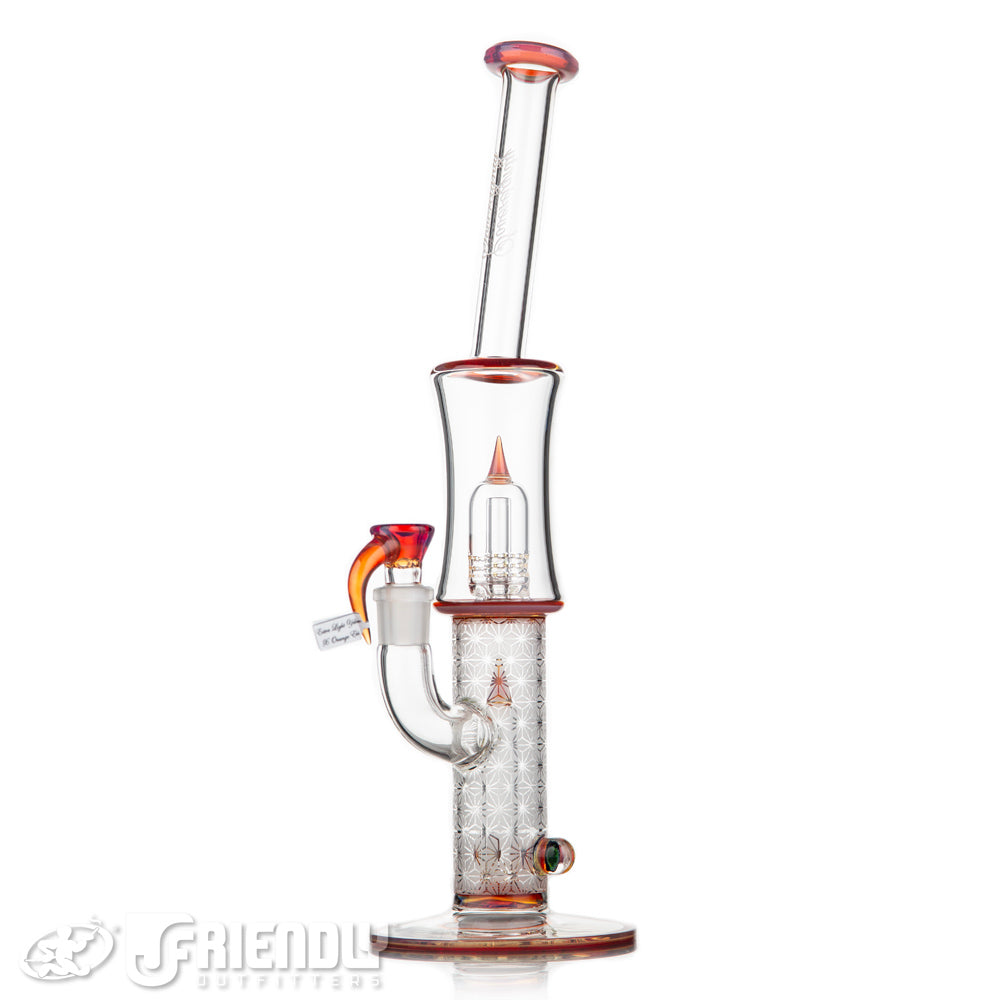 Sovereignty Glass Bent Neck Fixed 180 to Grid Dome w/Blasted Section Full Extra Light Yellow x Orange Elvis Accents and Millies