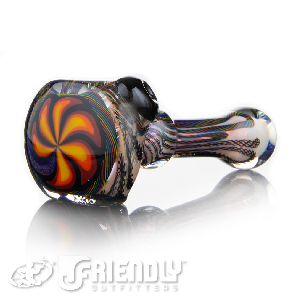 Talent Glass Fully Worked Orange Front Spoon w/ Rainbow Accents