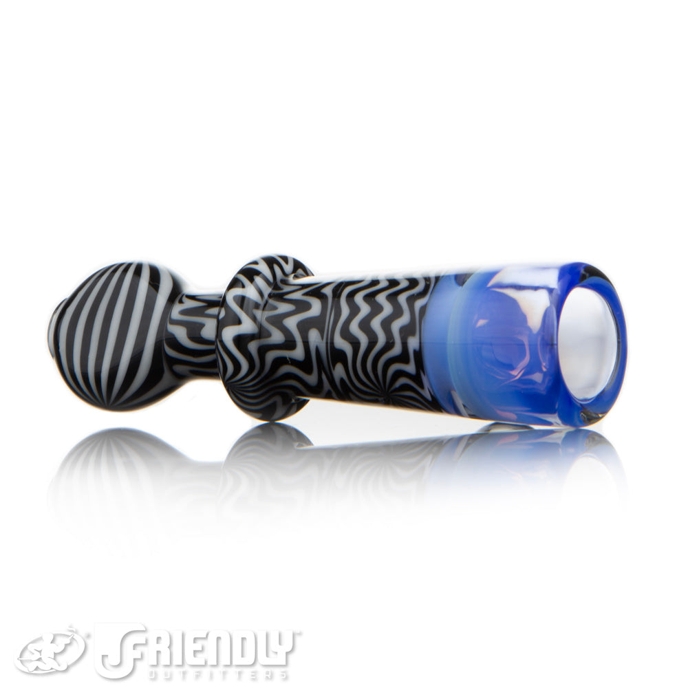Jareds Glass Black & White Wig Wag Chillum w/ Blue Bowl