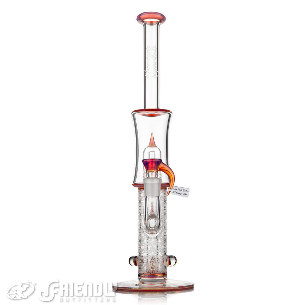 Sovereignty Glass Bent Neck Fixed 180 to Grid Dome w/Blasted Section Full Extra Light Yellow x Orange Elvis Accents and Millies