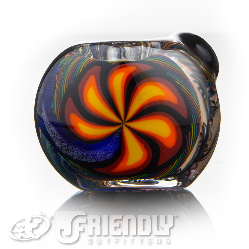 Talent Glass Fully Worked Orange Front Spoon w/ Rainbow Accents