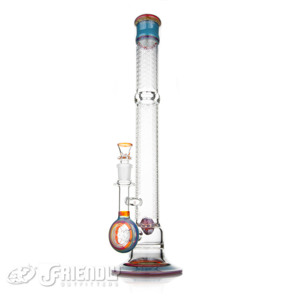 Seed of Life 45mm Fire Polished Sacred G Lace Sphere Tube worked w/Amber Purple and Blue Stardust over Ghost w/Matching Dry Catcher