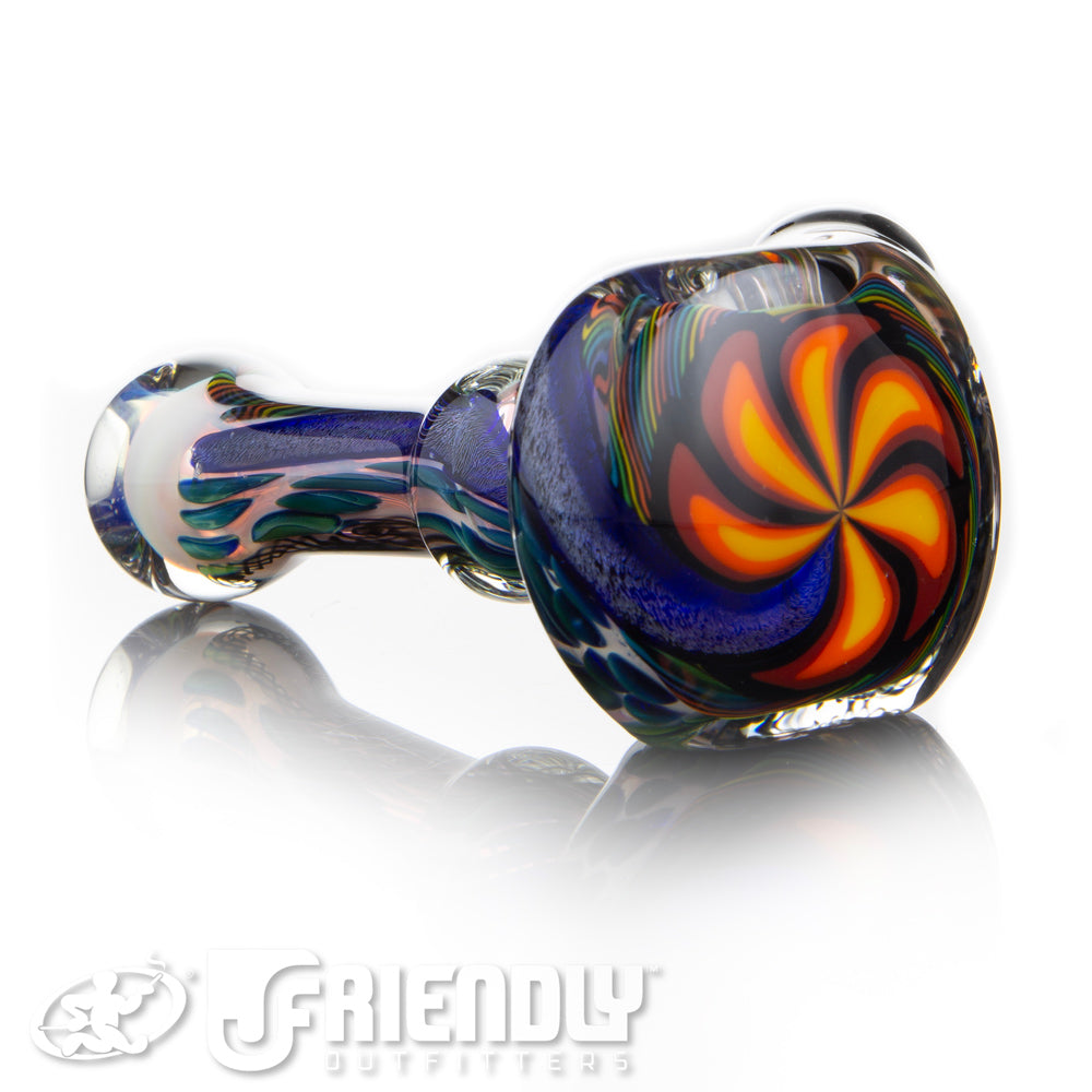 Talent Glass Fully Worked Orange Front Spoon w/ Rainbow Accents