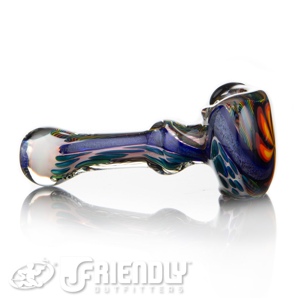Talent Glass Fully Worked Orange Front Spoon w/ Rainbow Accents