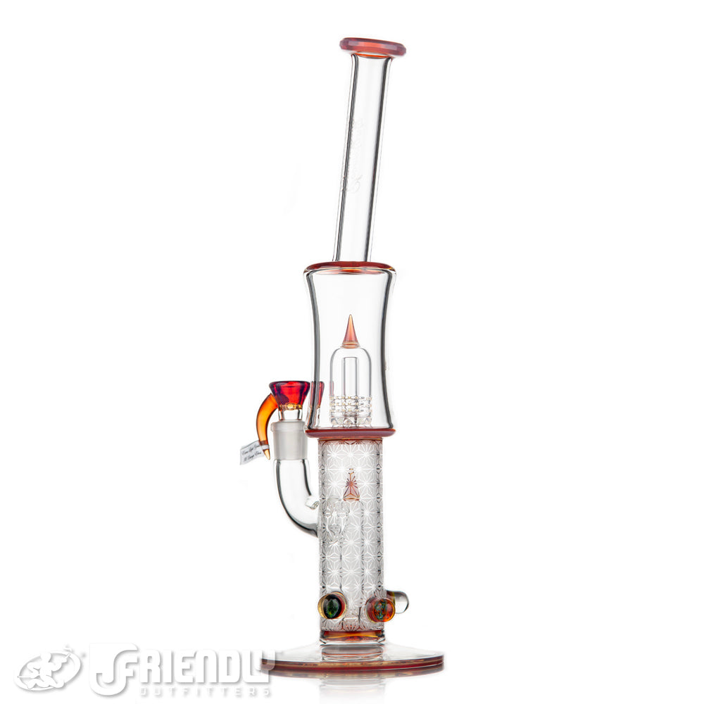 Sovereignty Glass Bent Neck Fixed 180 to Grid Dome w/Blasted Section Full Extra Light Yellow x Orange Elvis Accents and Millies