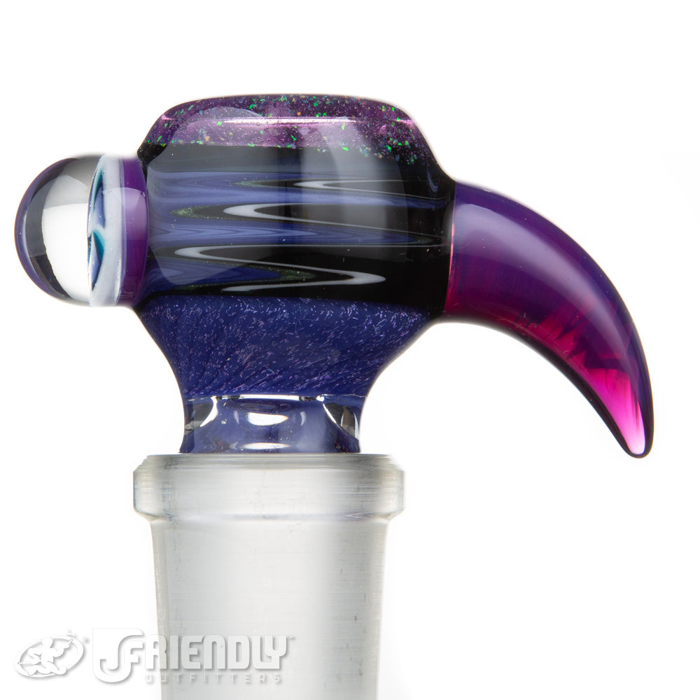 Oregon J Glass 18mm Three Hole Purple Wig Wag  Dichro Bowl Slide #34