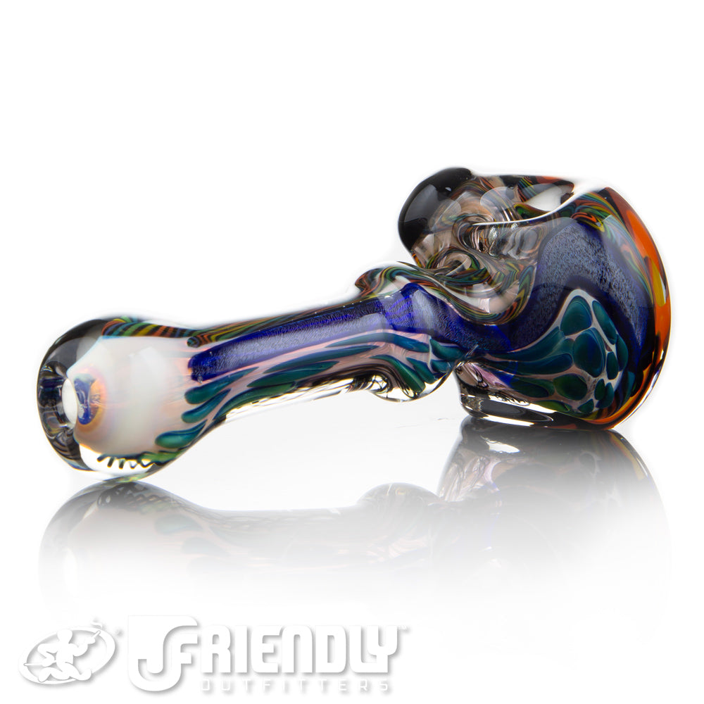 Talent Glass Fully Worked Orange Front Spoon w/ Rainbow Accents