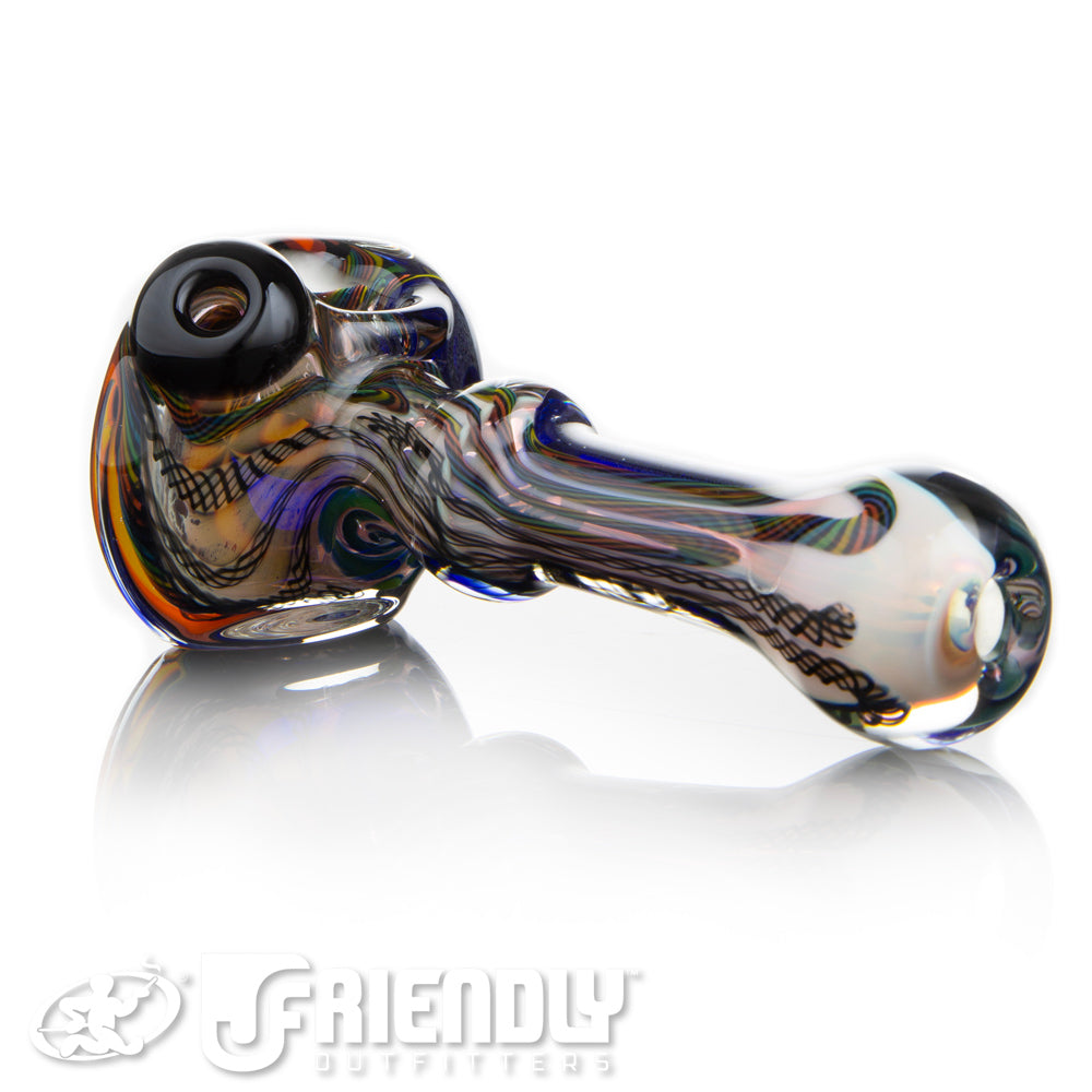 Talent Glass Fully Worked Orange Front Spoon w/ Rainbow Accents