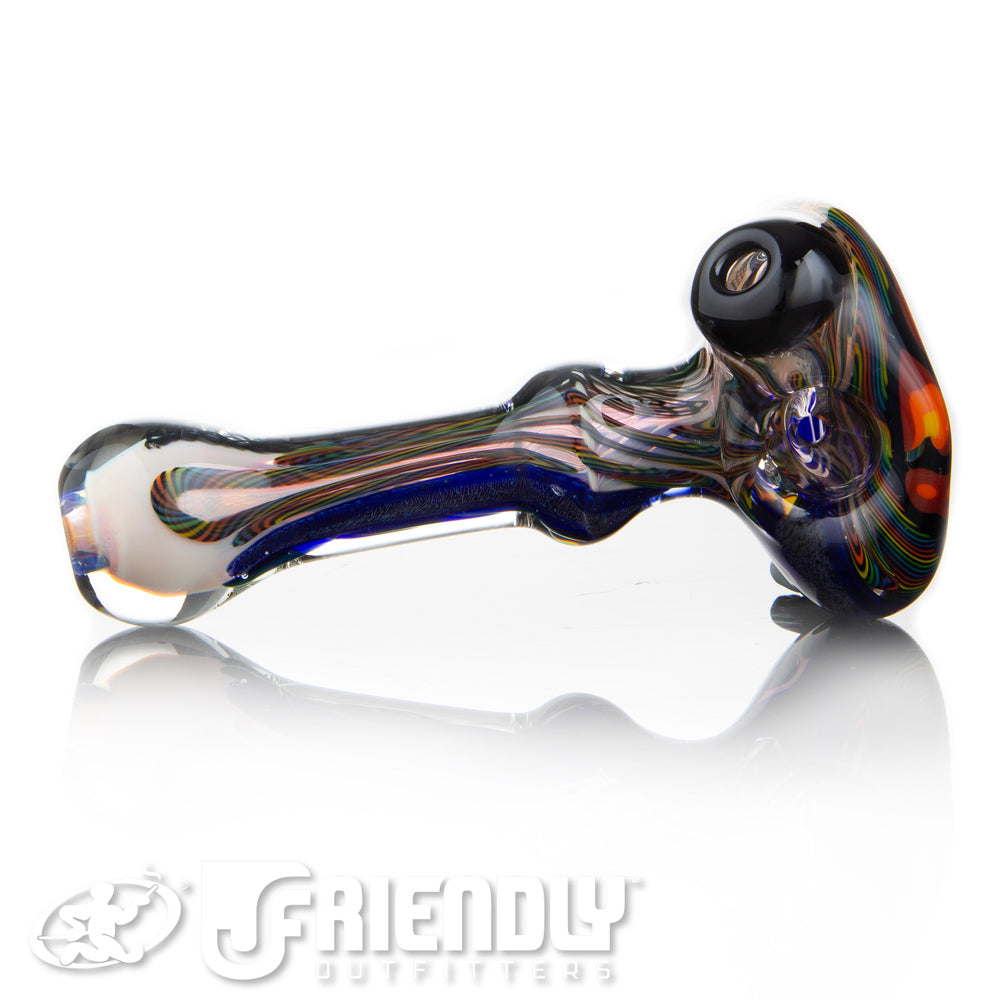 Talent Glass Fully Worked Orange Front Spoon w/ Rainbow Accents