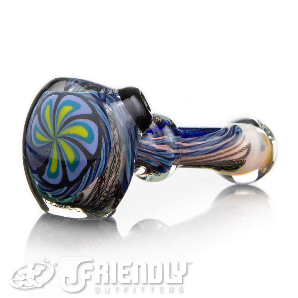 Talent Glass Fully Worked Green Front Spoon w/ Purple Accents