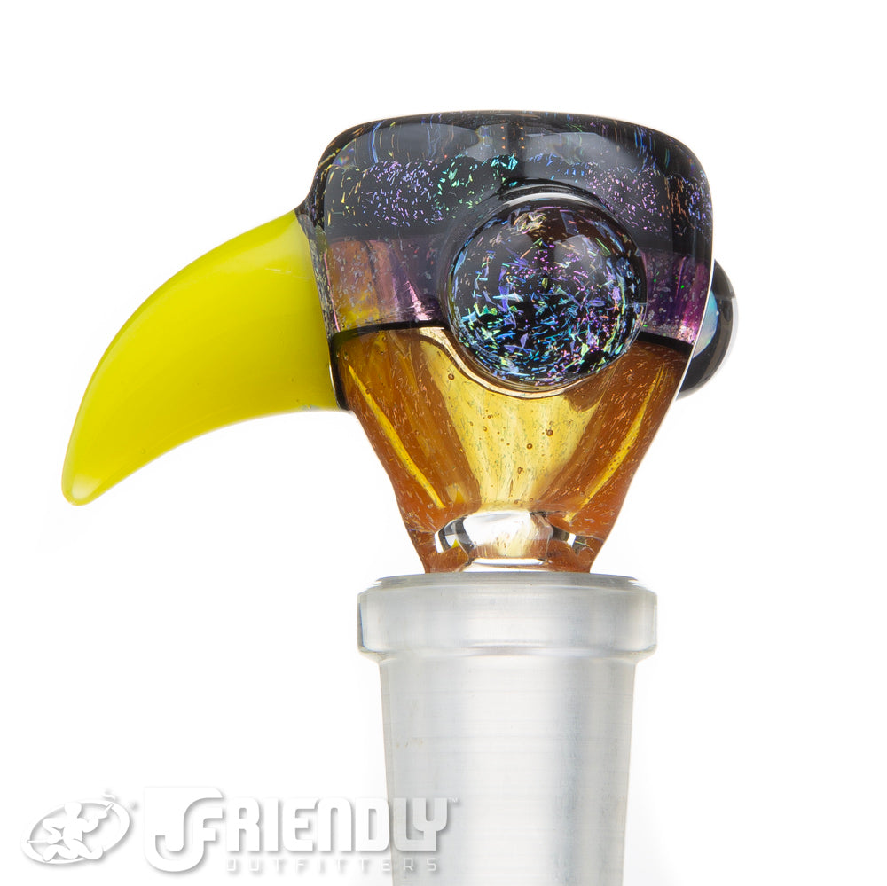 Oregon J Glass 14mm Yellow and Purple Three Hole Slide #42