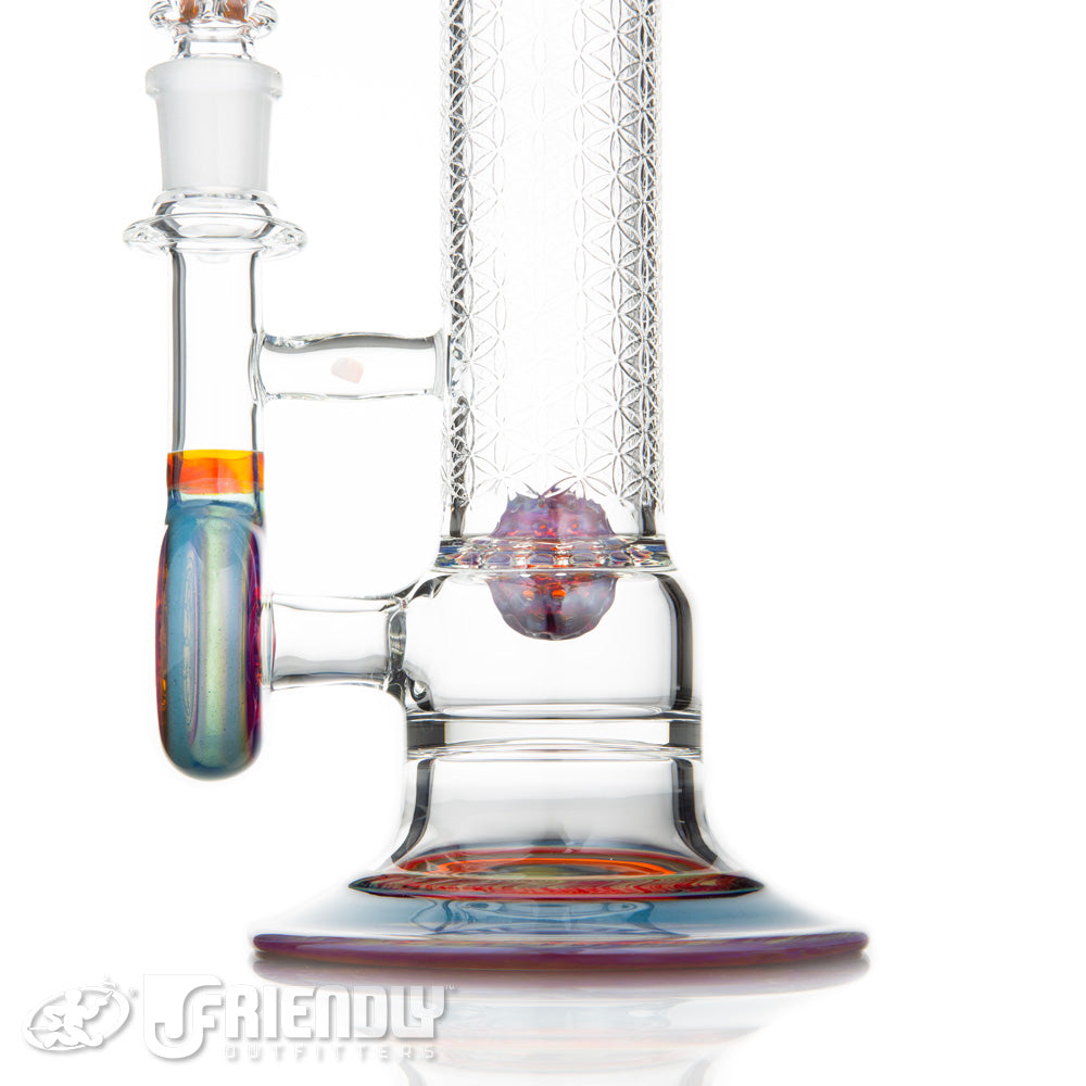 Seed of Life 45mm Fire Polished Sacred G Lace Sphere Tube worked w/Amber Purple and Blue Stardust over Ghost w/Matching Dry Catcher