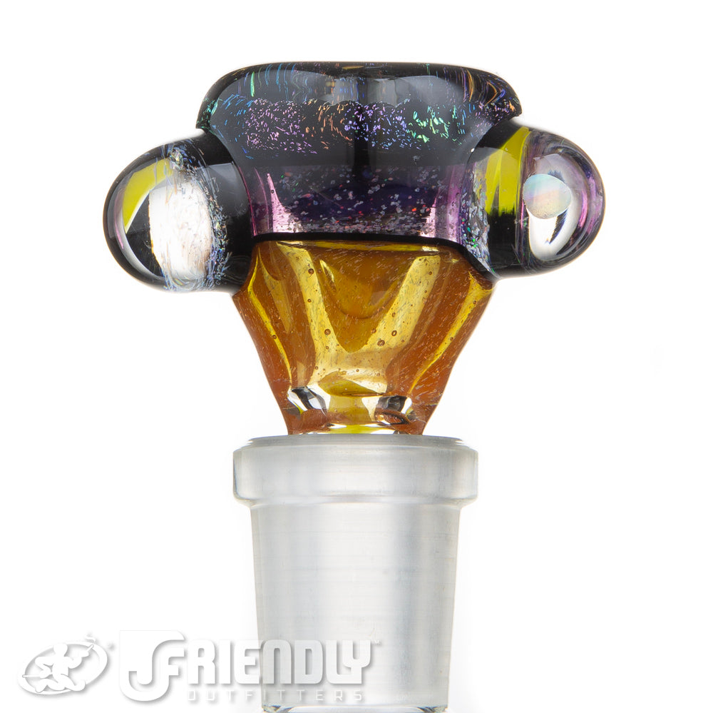 Oregon J Glass 14mm Yellow and Purple Three Hole Slide #42