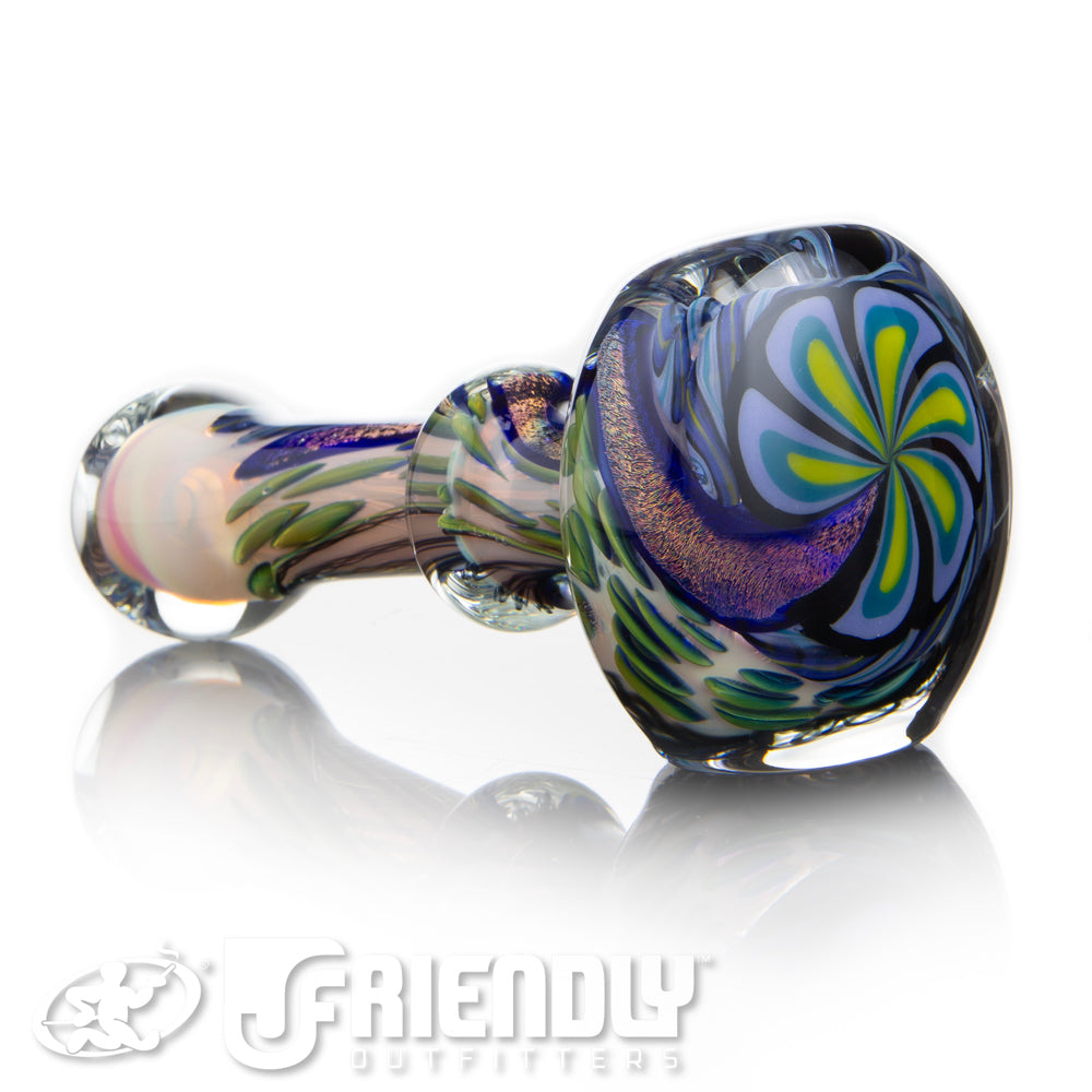 Talent Glass Fully Worked Green Front Spoon w/ Purple Accents