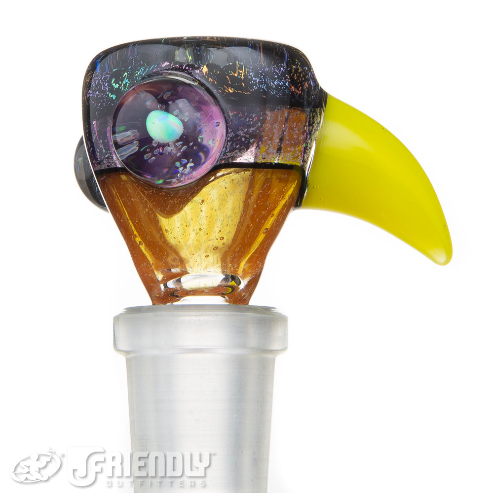 Oregon J Glass 14mm Yellow and Purple Three Hole Slide #42