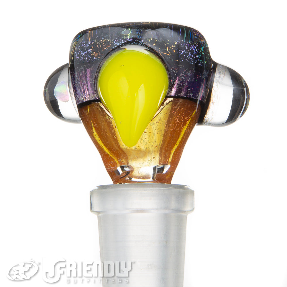 Oregon J Glass 14mm Yellow and Purple Three Hole Slide #42