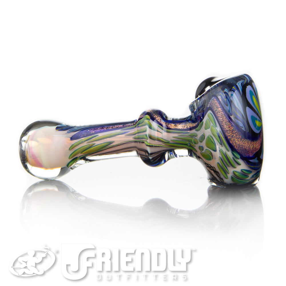 Talent Glass Fully Worked Green Front Spoon w/ Purple Accents