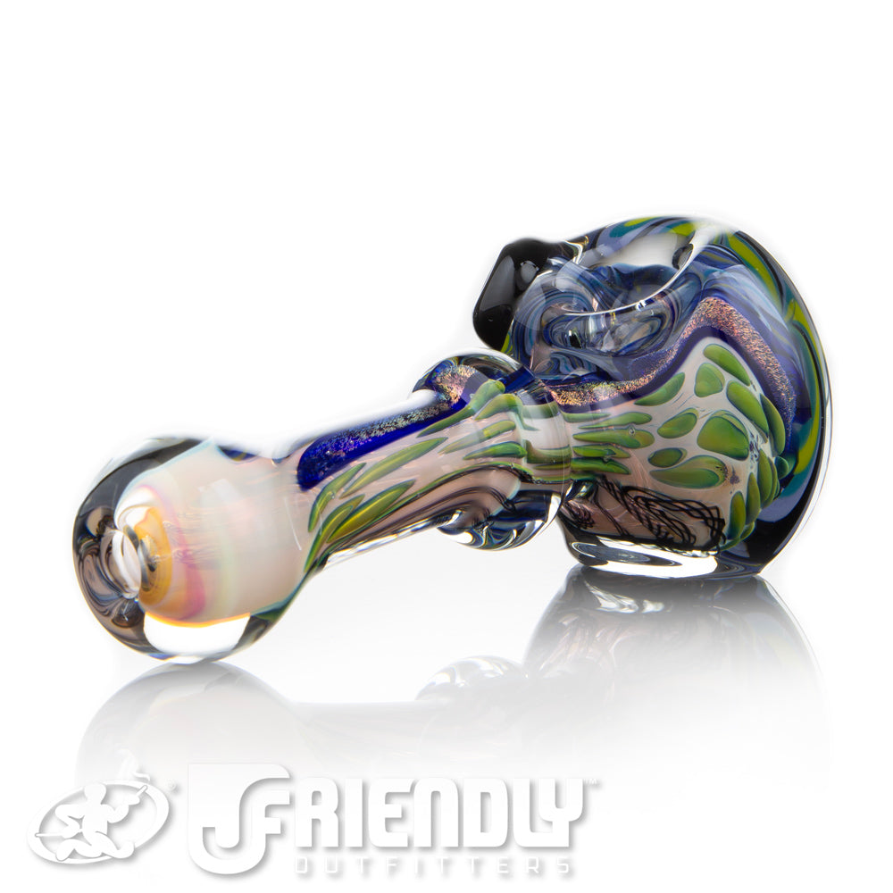 Talent Glass Fully Worked Green Front Spoon w/ Purple Accents
