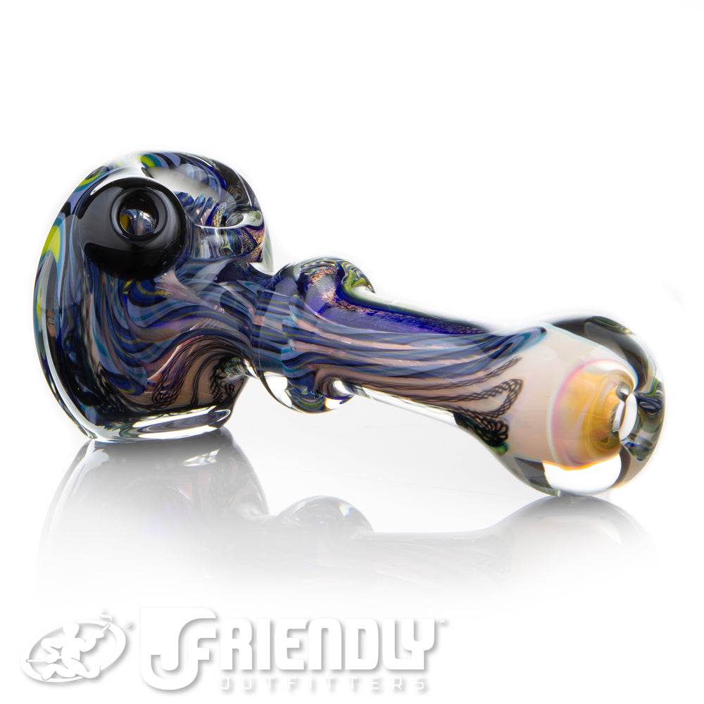 Talent Glass Fully Worked Green Front Spoon w/ Purple Accents