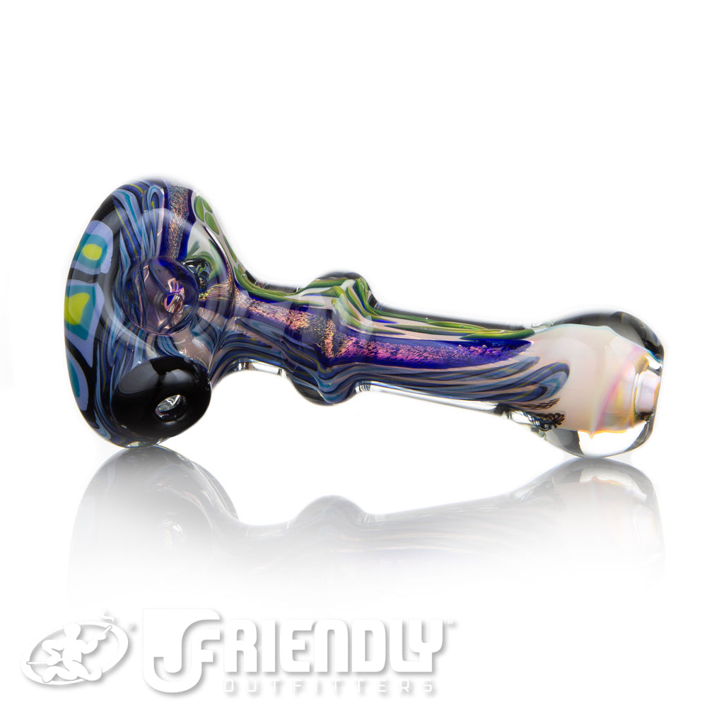 Talent Glass Fully Worked Green Front Spoon w/ Purple Accents