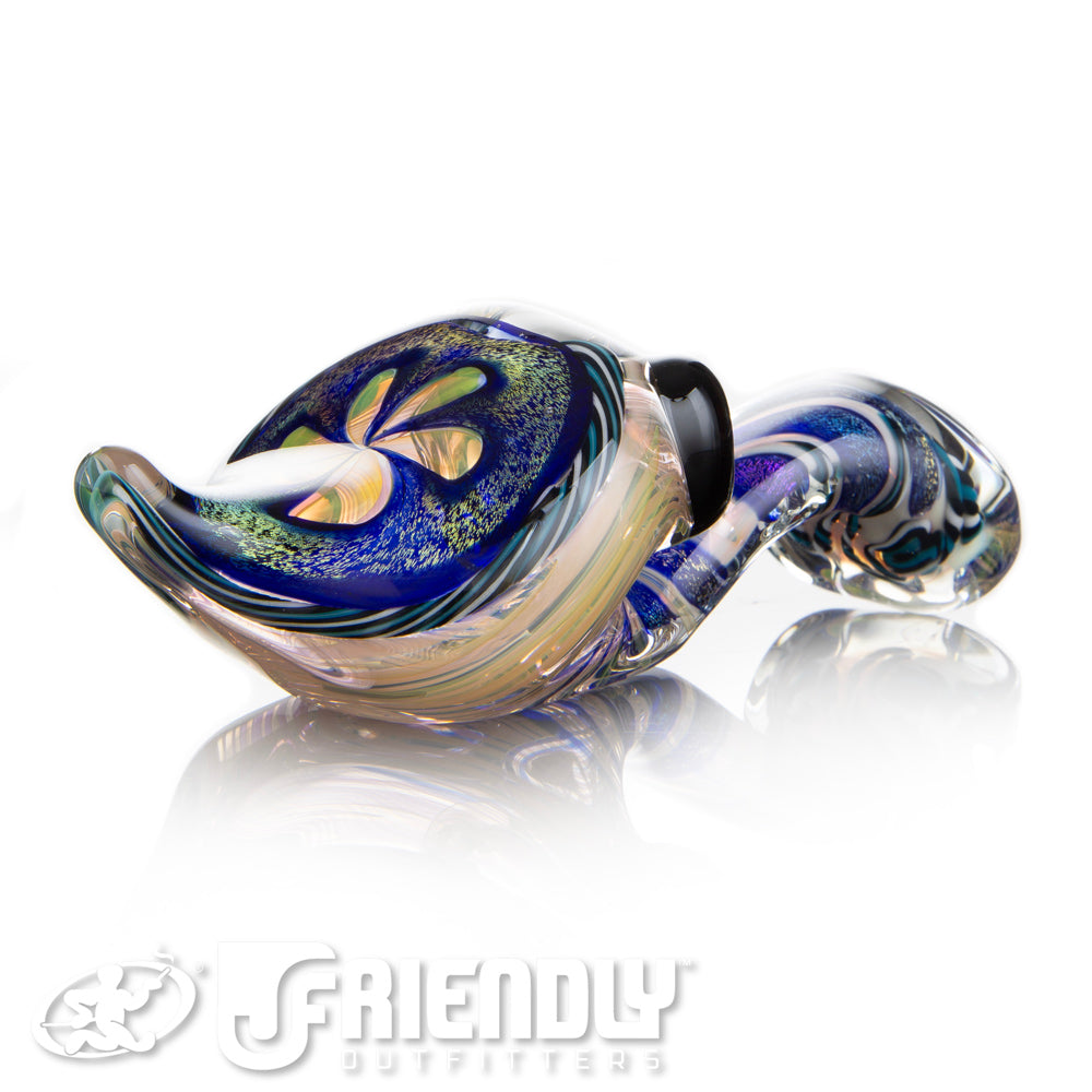 Talent Glass Tear Drop Dichro Flower Sherlock w/ Blue, Grey & White Accents