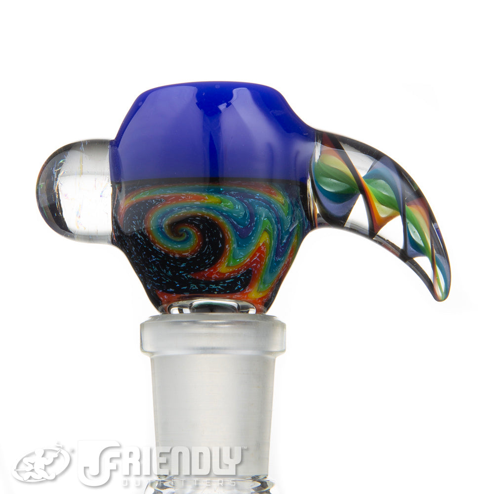 Oregon J Glass 14mm 3 Hole Blue Rainbow Wig Wag Slide #45