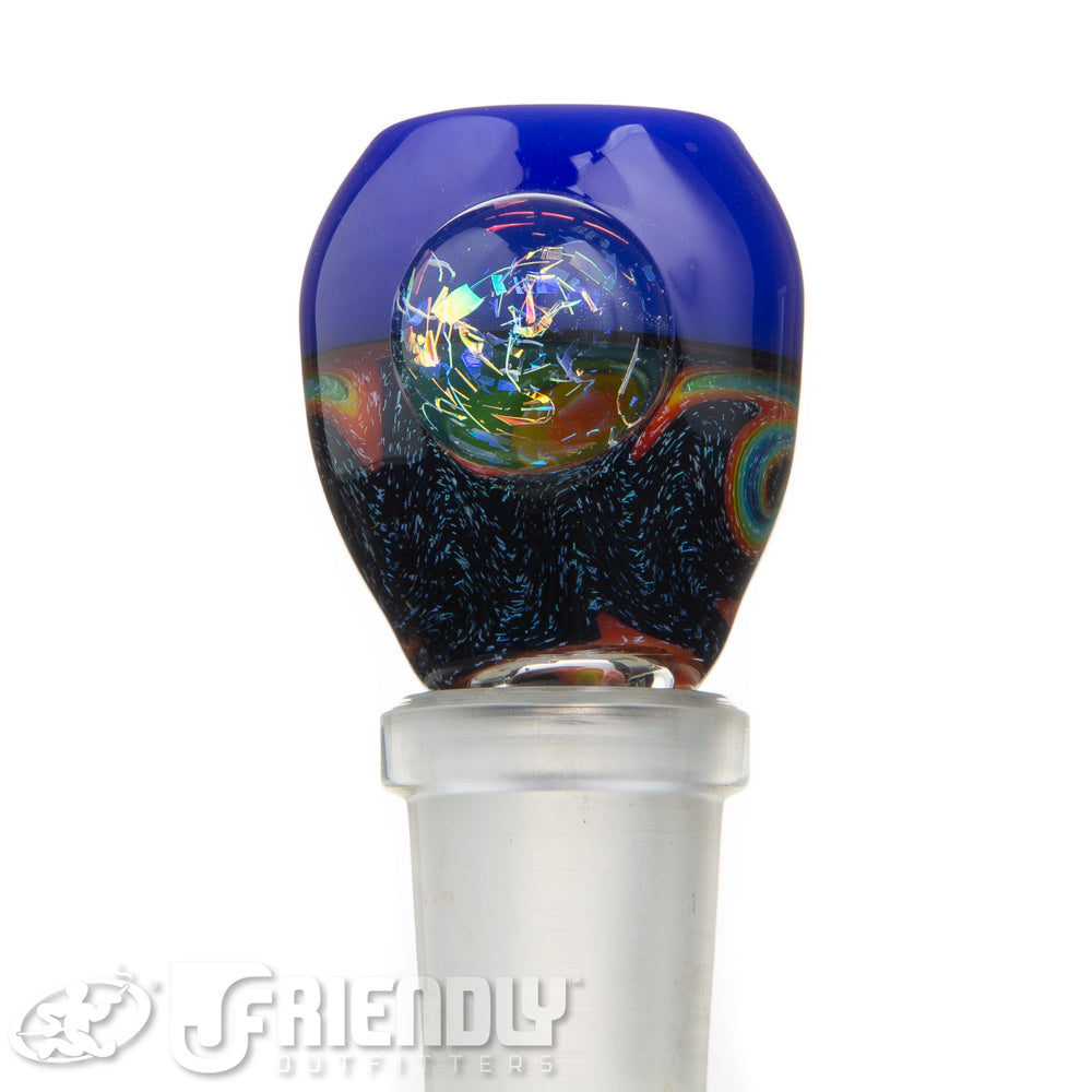 Oregon J Glass 14mm 3 Hole Blue Rainbow Wig Wag Slide #45
