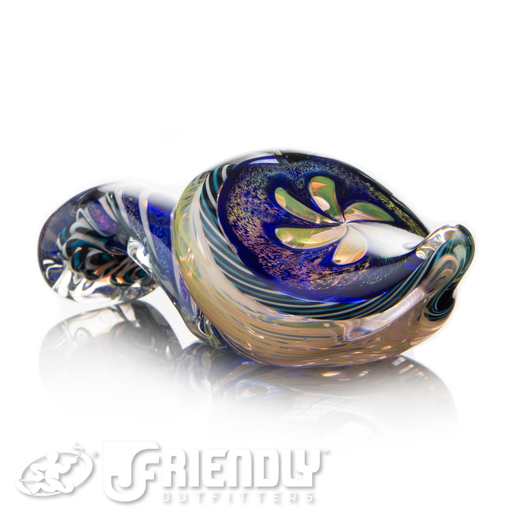 Talent Glass Tear Drop Dichro Flower Sherlock w/ Blue, Grey & White Accents