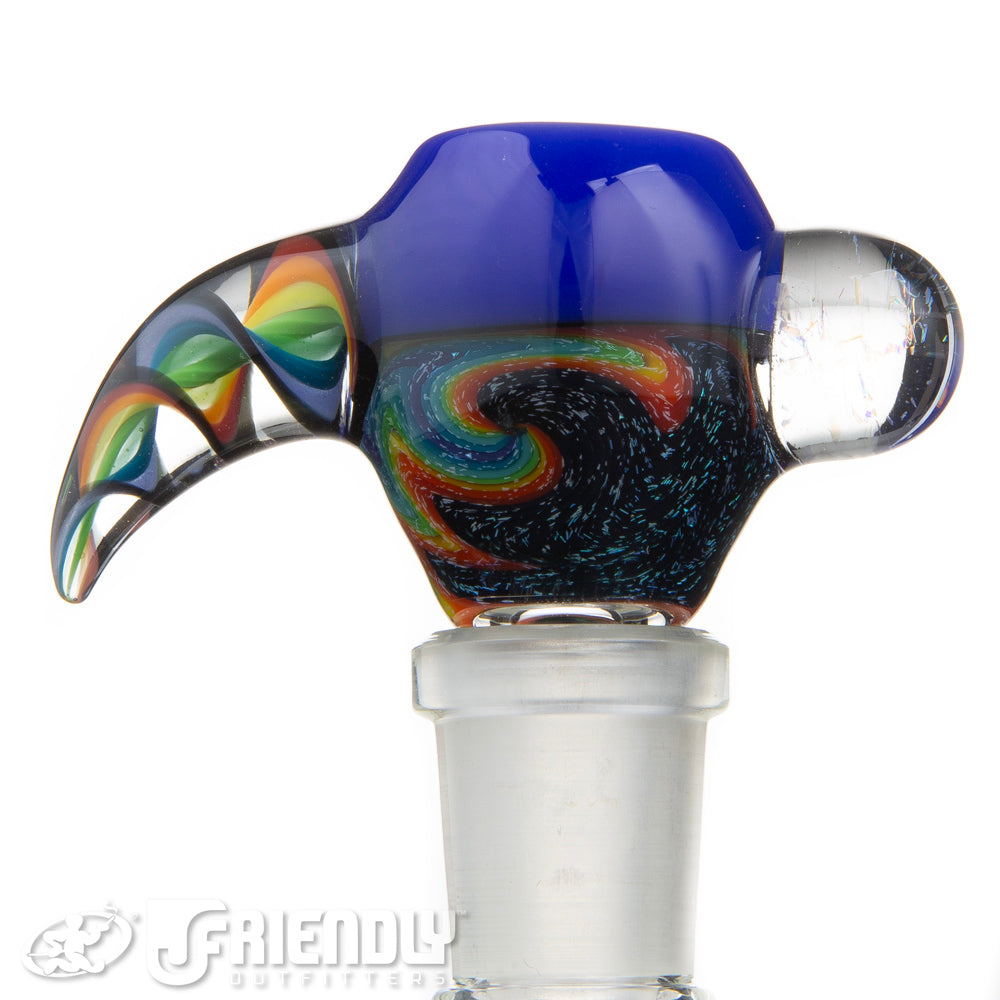 Oregon J Glass 14mm 3 Hole Blue Rainbow Wig Wag Slide #45