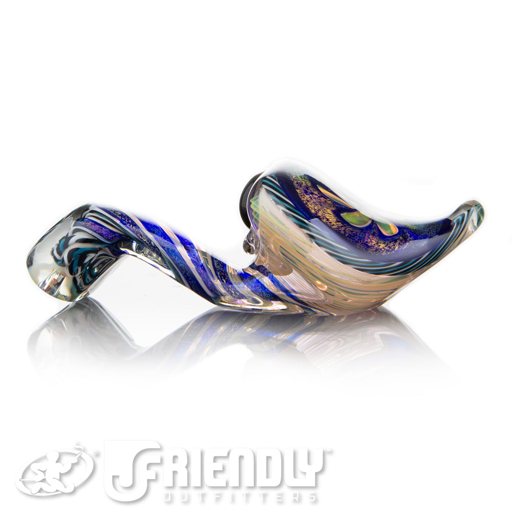 Talent Glass Tear Drop Dichro Flower Sherlock w/ Blue, Grey & White Accents