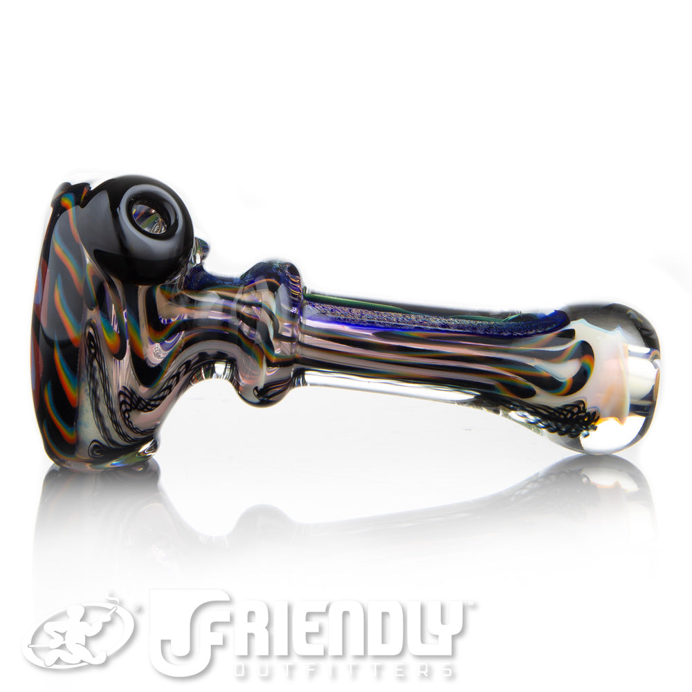 Talent Glass Fully Worked Red Front Spoon w/ Rainbow Accents