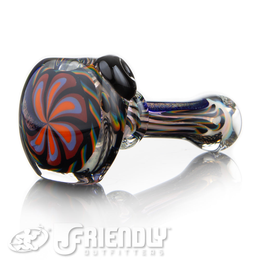Talent Glass Fully Worked Red Front Spoon w/ Rainbow Accents