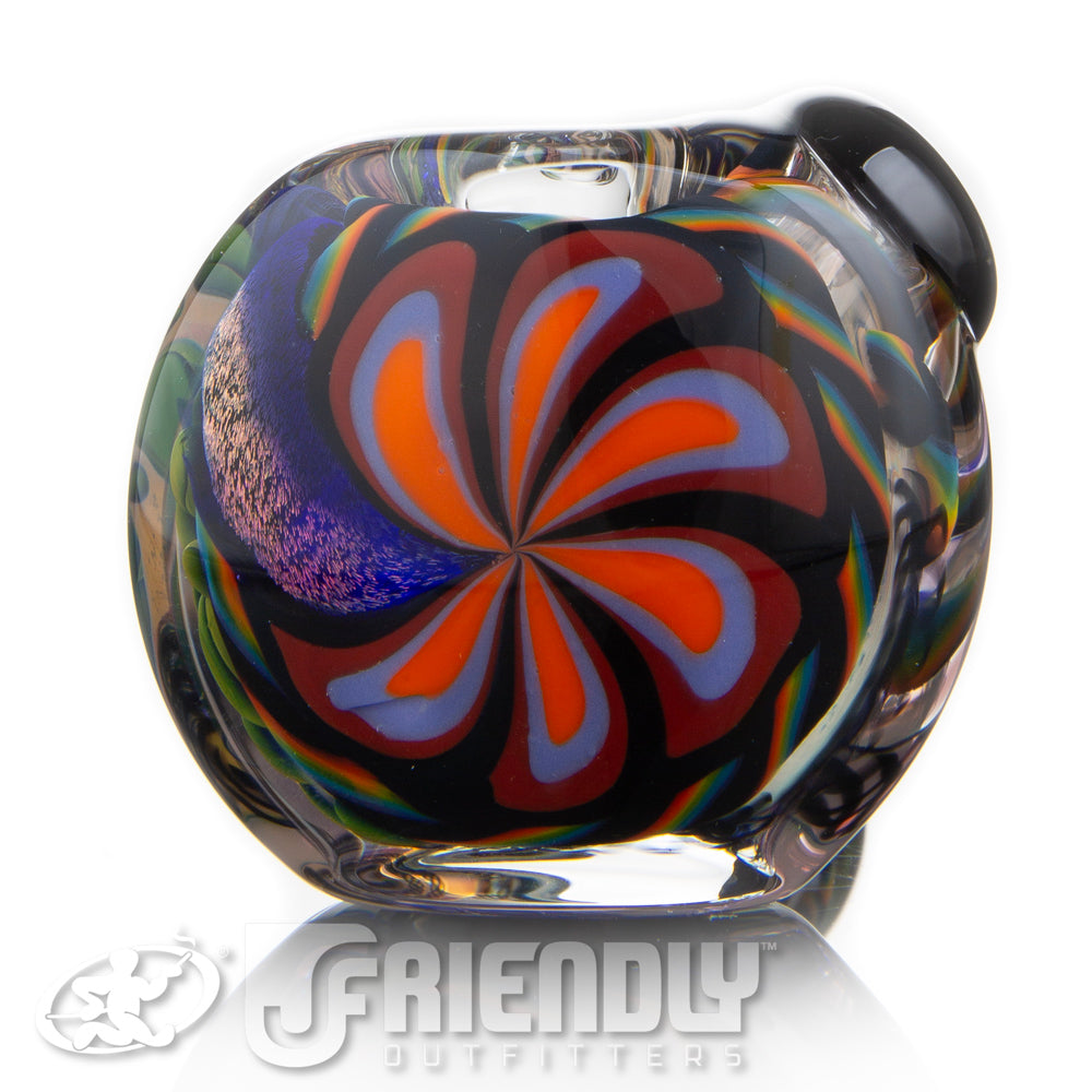 Talent Glass Fully Worked Red Front Spoon w/ Rainbow Accents