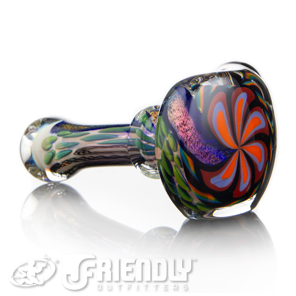 Talent Glass Fully Worked Red Front Spoon w/ Rainbow Accents
