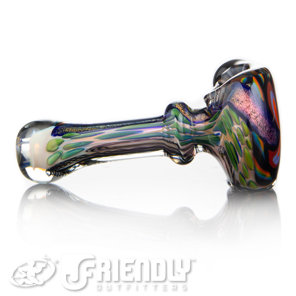 Talent Glass Fully Worked Red Front Spoon w/ Rainbow Accents