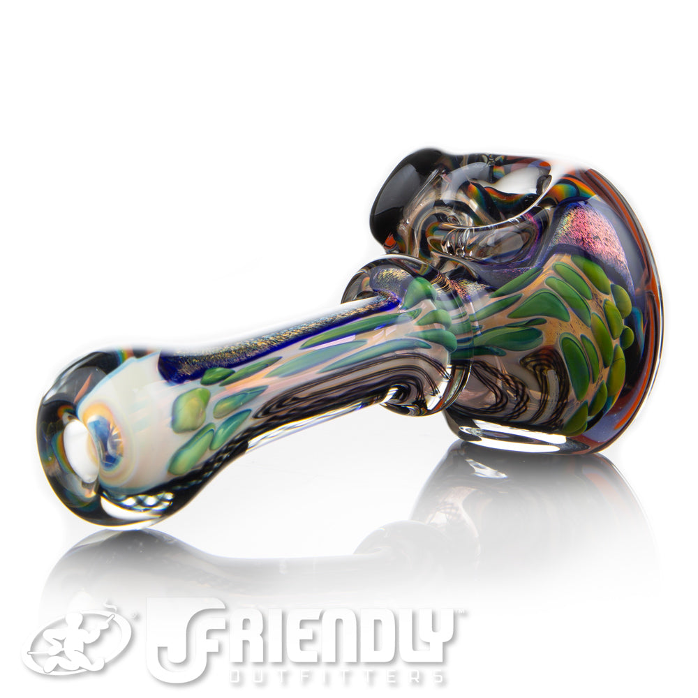 Talent Glass Fully Worked Red Front Spoon w/ Rainbow Accents