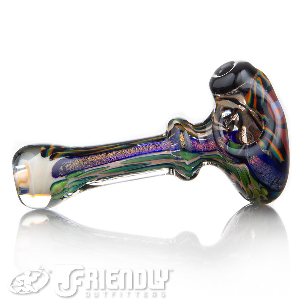 Talent Glass Fully Worked Red Front Spoon w/ Rainbow Accents