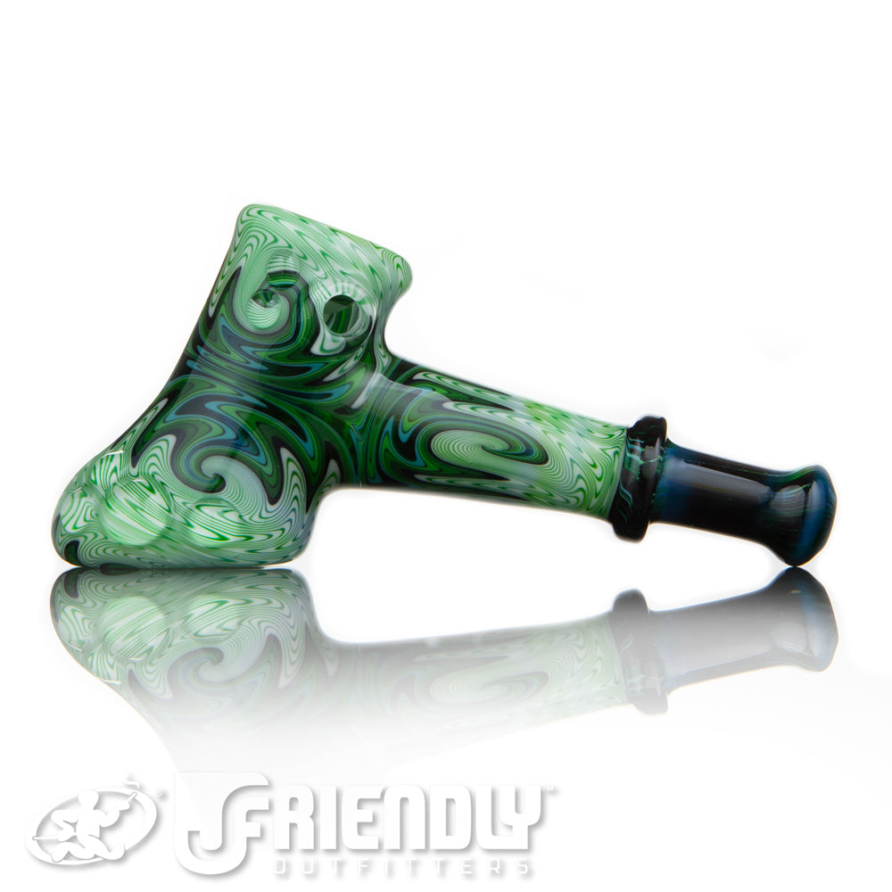 Fat Bottom Glass Green and White Reversal Hammer w/Millie and UV Liine Work