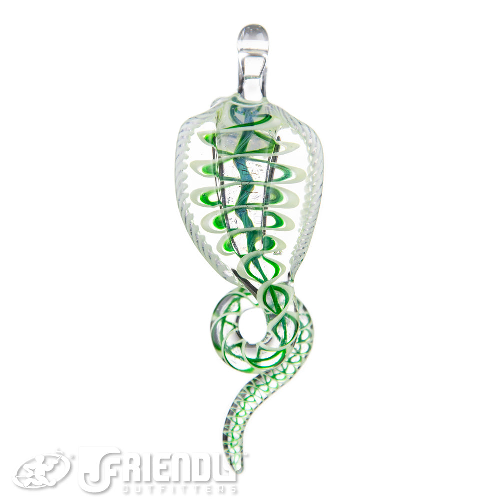 Mako Glass Green & White Snake Dabber Pendant