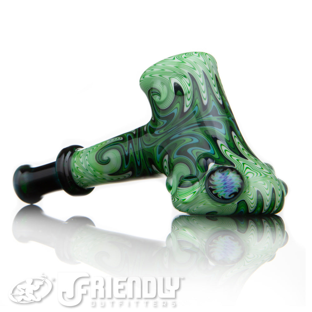 Fat Bottom Glass Green and White Reversal Hammer w/Millie and UV Liine Work