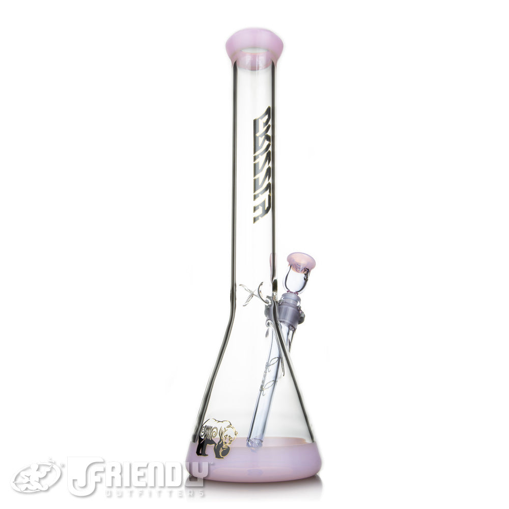 Grizzly Glass Co 5mm Beaker w/Jade Pink Encalmo and Trans Purple Accents and Faceted Joint