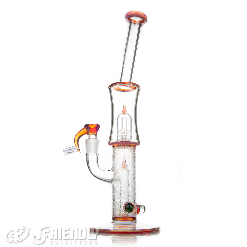 Sovereignty Glass Bent Neck Fixed 180 to Grid Dome w/Blasted Section Full Extra Light Yellow x Orange Elvis Accents and Millies